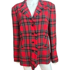 Hauber Wool Blazer Red Plaid Wool Tartan Holiday Germany - size 16